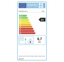 Energimärkning för kamin med energieffektivitetsklass A+ och 8,7 kilowatt effekt