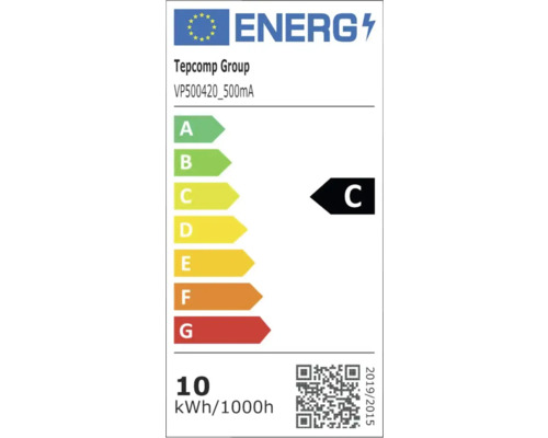 Energimärkning Tepcomp Group, energieffektivitetsklass C, 10 kilowattimmar per 1000 timmar