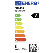 Energietikett med information om energieffektivitetsklass, energiförbrukning och tillverkare Philips