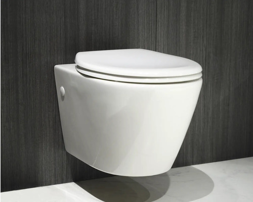 Vägghängd toalett med stängd toalettsits