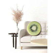 Dekorativ interiör med soffa och kudde i kiwidesign