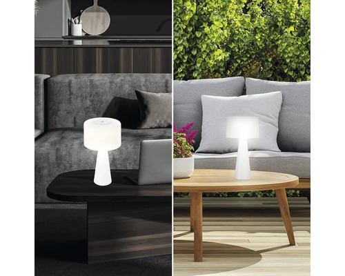 Vy meddelande scenvy av en vit bordslampa inomhus och utomhus