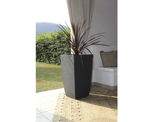 Hög planteringslåda i betong med växt utomhus