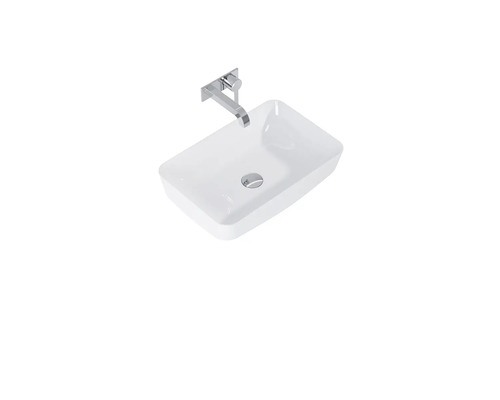 Rektangulär tvättställsskål i keramik med armatur