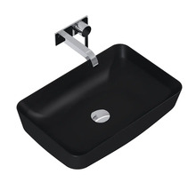 Rektangulär, svart tvättställsskål med blandare