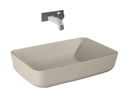 Tvättställ i beige med kromad väggarmatur