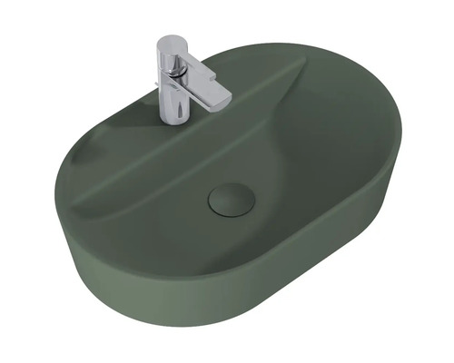 Ovalt tvättställ för bänkskiva med armatur