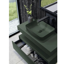 Modernt badrum med tvättställsskåp, tvättställsskål och öppna lådor