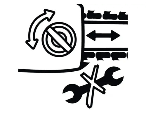 Symbol för rotation blockerad, horisontell rörelse och ingen reparation.