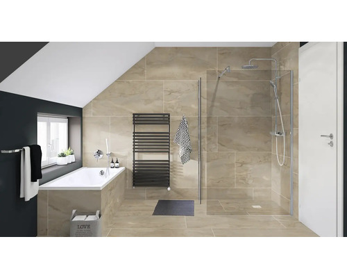 Modernt badrum med badkar, dusch och element