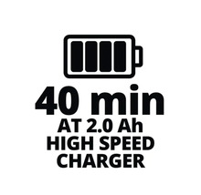 Symbol för 40 minuters laddningstid med en 2.0 amperetimmes snabbladdare