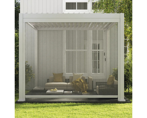 Pergola med utemöbler och insektskydd