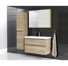 Badrumsmöbelset med tvättställ, spegelskåp och högskåp i modern design