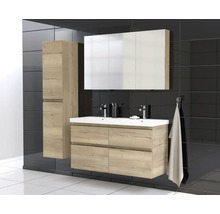 Badrumsmöbelset med tvättställsskåp, spegelskåp och högskåp i modern design