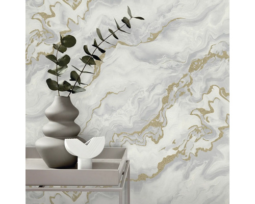 Dekorativ väggbild med marmormönster och bladornament
