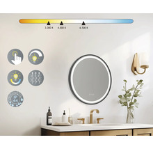 Rund badrumsspegel med LED-belysning, pekfunktion, dimmerfunktion, värmefunktion och skyddsklass IP44 i ett badrum