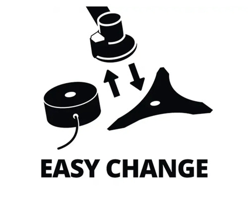 Symbol för enkelt byte av trådspole och kniv på grästrimmers