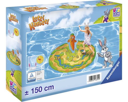 Lotti Karotti spelförpackning från Happy People med TÜV Rheinland certifikat och storleksangivelse