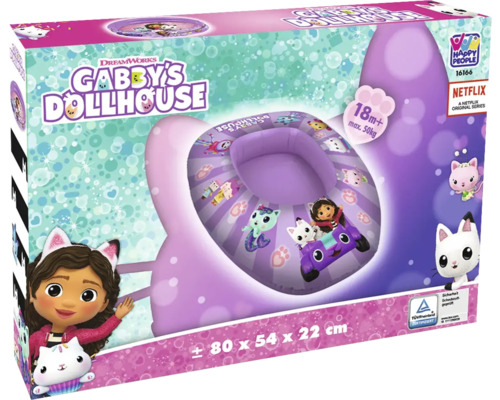 Gabbys dockhusbadring i förpackning med åldersangivelse från 18 månader och maximalt 50 kilogram