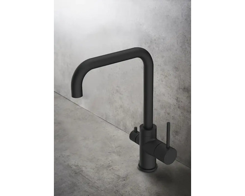 Svart köksblandare med hög pip