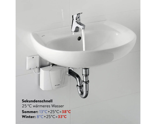 Tvättställ med blandare och elektronisk varmvattenberedare