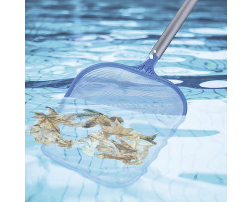 Poolhåv med löv i poolen