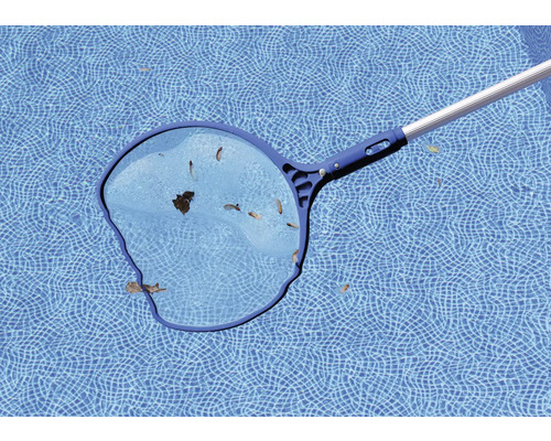 Poolhåv med löv i poolen