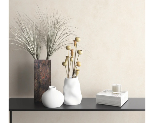 Dekorativa vaser med prydnadsväxter och ljus på en hylla