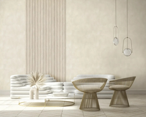 Vardagsrum med soffa, fåtöljer, soffbord och pendellampor för en modern inredningsdesign.