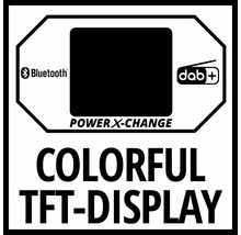 Bluetooth symbol, DAB+ symbol, Power X-Change indikation och färgstark TFT-skärm