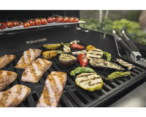Grill med lax, zucchini, aubergine, paprika och tomater