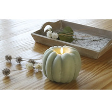 Dekorativt LED-ljus i form av pumpa med bricka och blomsterdekorationer