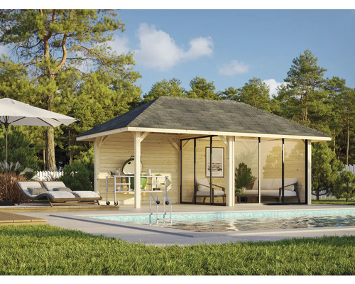 Paviljong PALMAKO Bianca trä 588x300cm 16,6m² set 205 slide vit