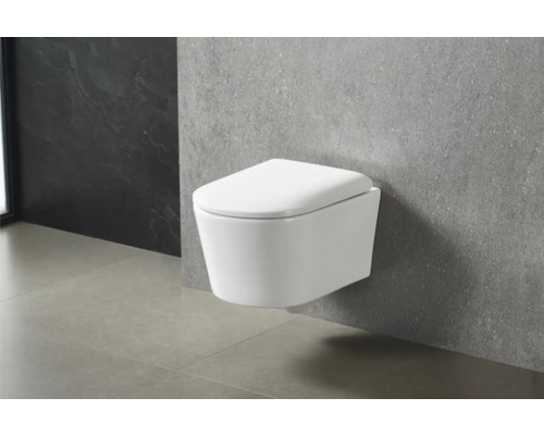 Vägghängd toalett av keramik i badrummet