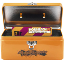 Öppen orange verktygslåda med Hornbach-logotyp