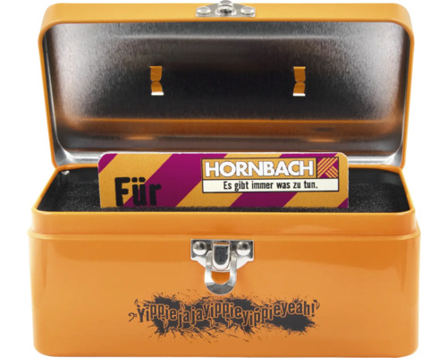 Öppen orange verktygslåda med Hornbach-logotyp