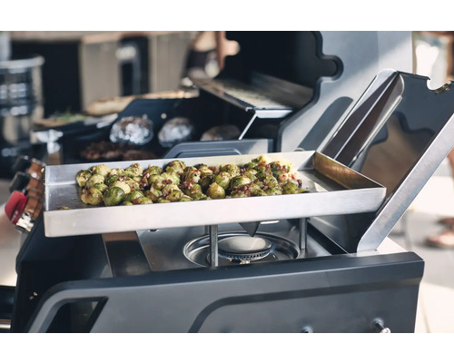 Grönsaker och kött tillagat på en grill