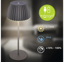 Bordslampa med lampskärm och symboler för ljusintensitet