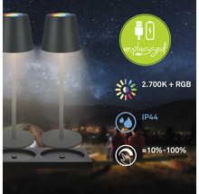 Två bordslampor med RGB-funktion, ljusfärg 2700 Kelvin, skyddsklass IP44 och pekfunktion för utomhusbruk