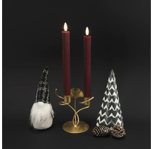 Dekorativt arrangemang med LED-ljusstake, tomte, kottar och julgran