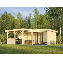 Trädgårdshus i trä med grillplats, matplats och studio