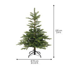 Konstgjord julgran med en höjd på 120 cm och en diameter på 91 cm.