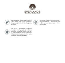 Everlands julgrans funktioner: verkligt nålutseende, horisontell form, enkel installation och gångjärnsträd