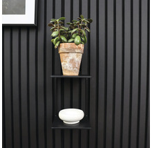 Vägghylla med växt i terrakottakruka och dekorativ skål