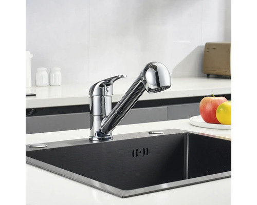 Diskho med kromad ettgreppsblandare och utdragbar dusch