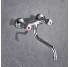 Väggmonterad blandare med triangelformade handtag för kallt och varmt vatten