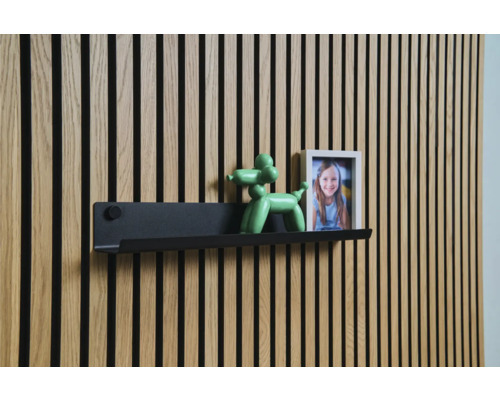 Väggpaneler med hylla, dekoration och fotoram