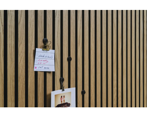 Bildkrok SONAVA Ø22mm svart 4-pack Väggpanel i trä med anteckningar och foto