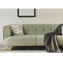 Ljus soffa med kudde och filt i vardagsrummet