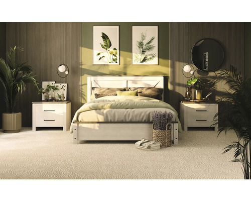 Sovrum med dubbelsäng, sängbord och dekorativa element för en mysig atmosfär